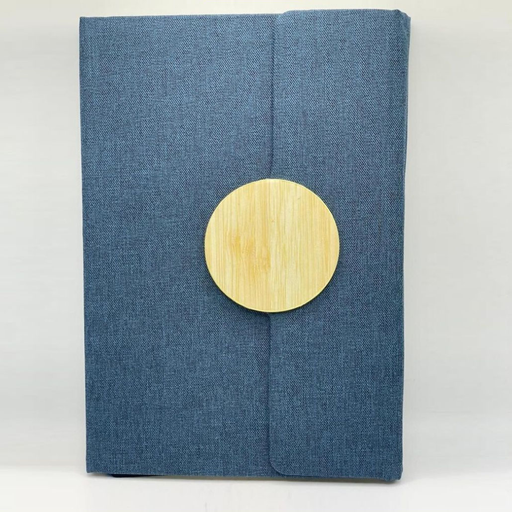 Bloc-notes personnalisé tissu bleu avec bambou