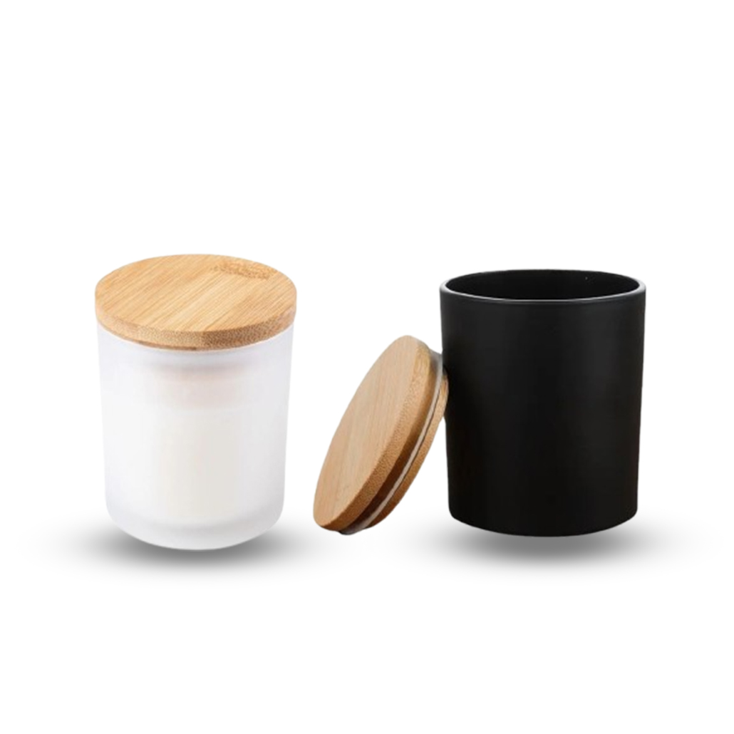 Bougie avec logo en verre et couvercle bambou