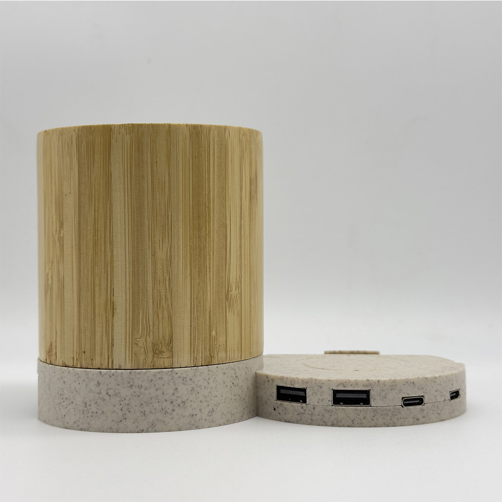 Chargeur sans fil bambou avec porte-stylo