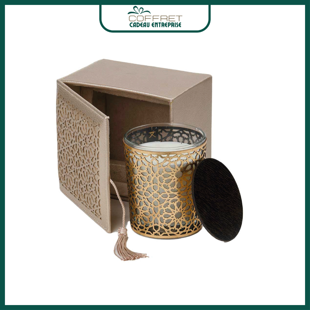 Coffret cadeau bougie luxe avec accessoire doré