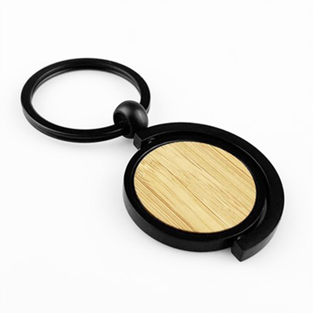 Porte-clés rond en bambou et métal