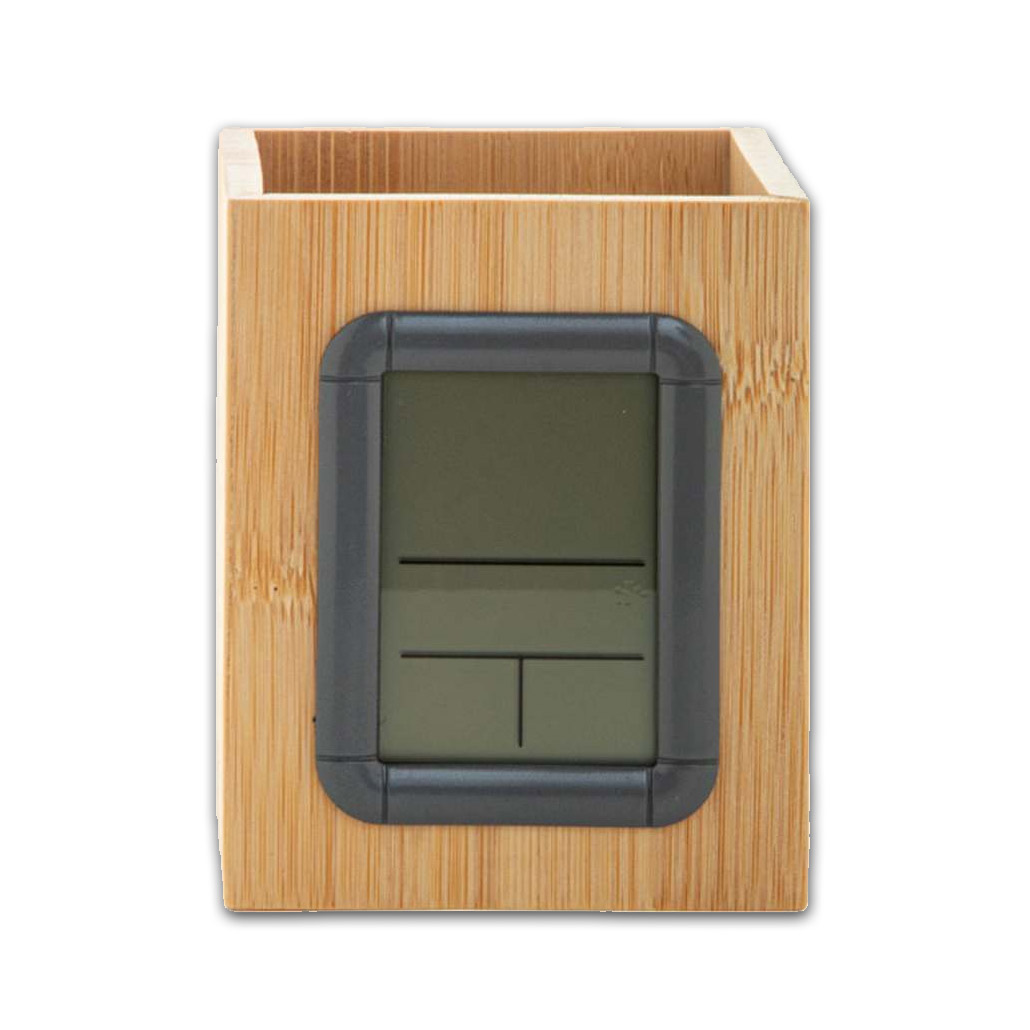 Pot à stylo bambou avec station météo personnalisée